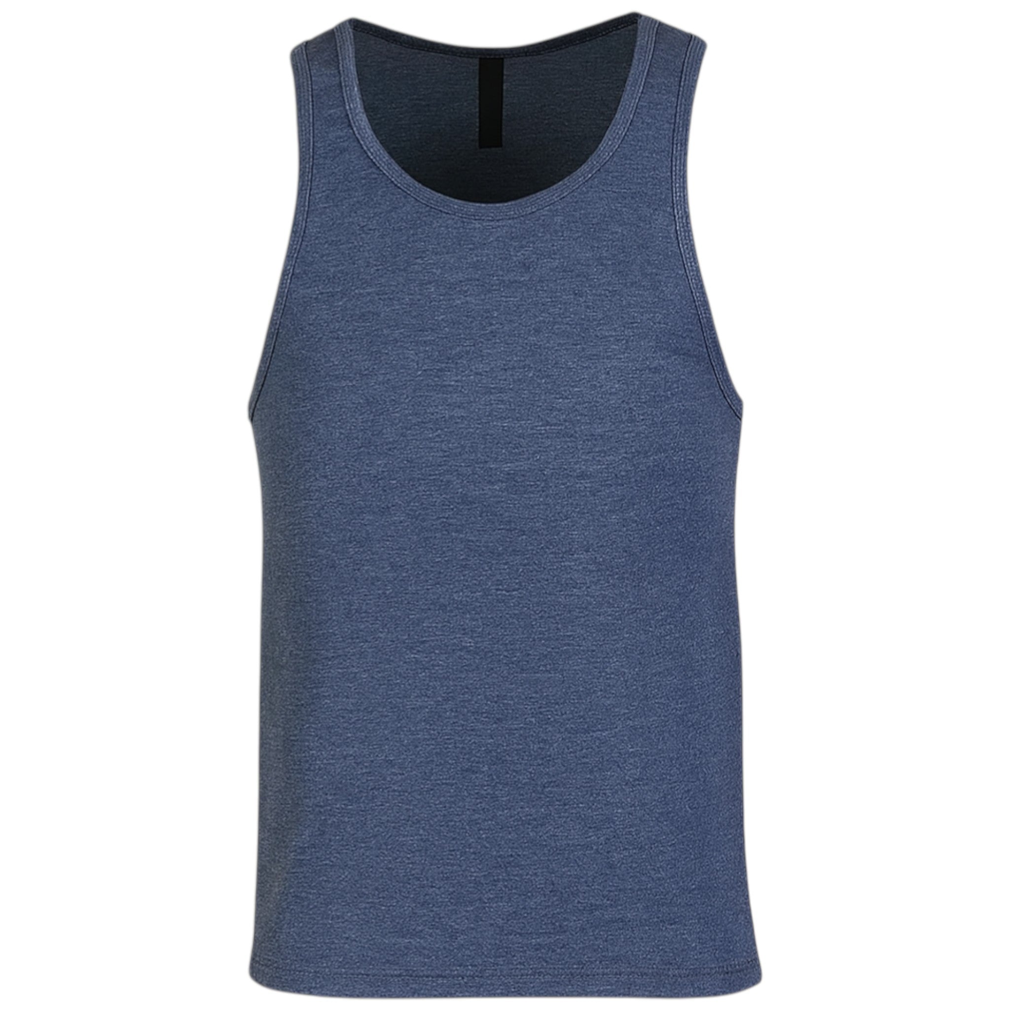 Men's navy melange sleeveless vest, lightweight breathable cotton tank top for gym, sports and casual wear